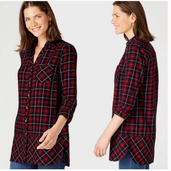 J. Jill Plaid Button Down Tunic - Picture 1 of 7